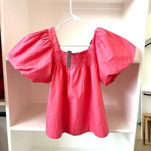 NWT Anthropology Maeve cotton Pink Puff Sleeve Top small.
